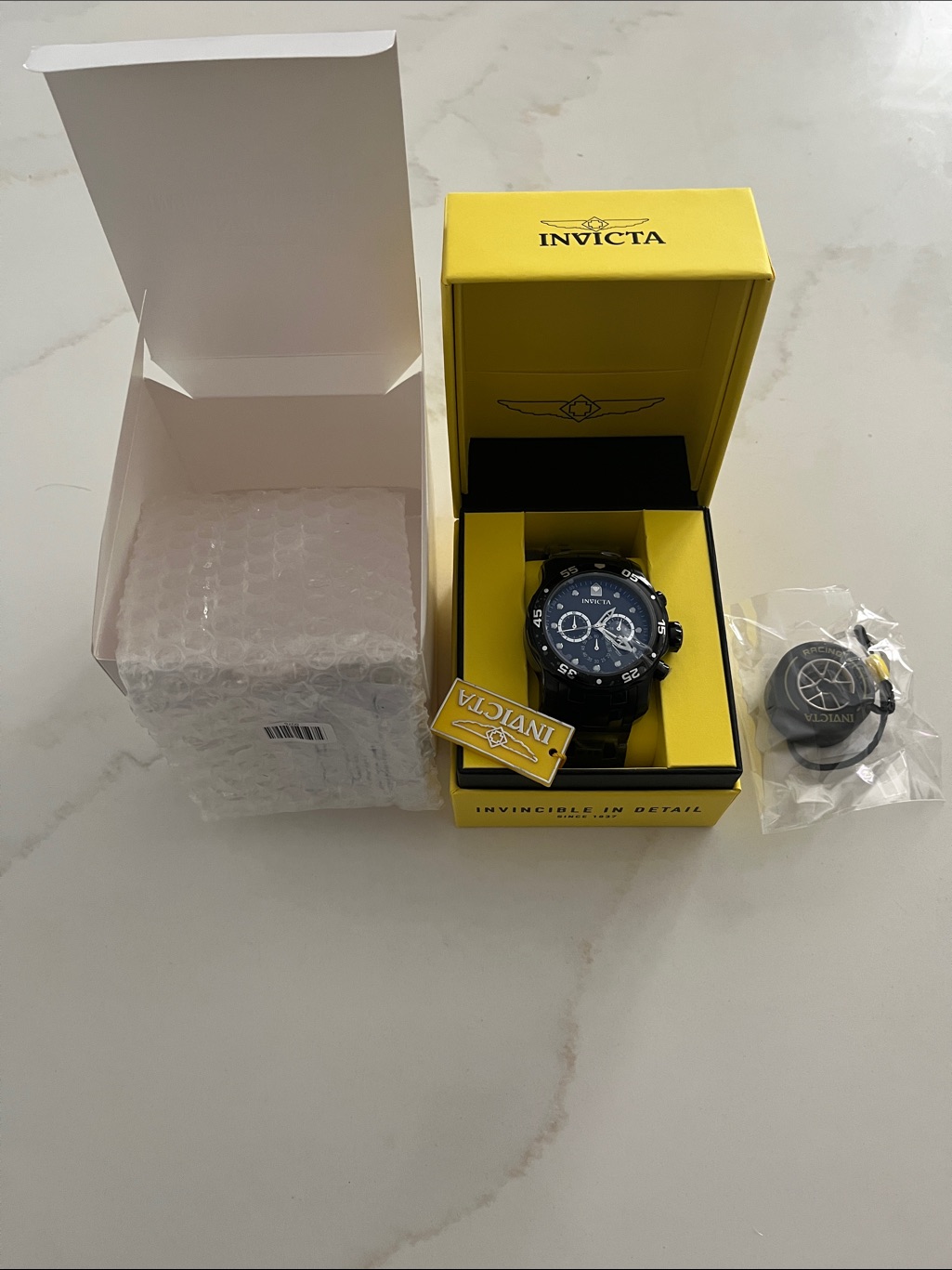 Invicta Black And Yellow Chronograph Watch In Branded Box